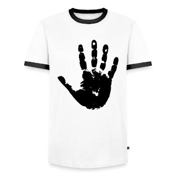 handprint hand print sign - T-shirt contrasté Homme - blanc/noir - Devant - AI Model Female 172 light (172cm) & AI Model Male 178 dark (178cm)