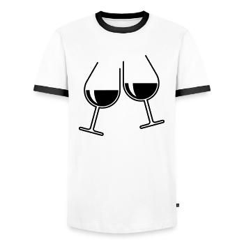 X2x GuteLaune (Black) - Men's Ringer Shirt - white/black - Front - AI Model Female 172 light (172cm) & AI Model Male 178 dark (178cm)