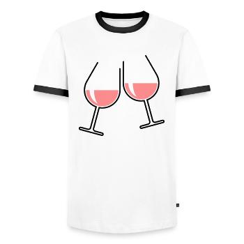 X2 Roséweingläser (Roséwein Wein Bauchig Offen 2C) - Männer Kontrast-T-Shirt - Weiß/Schwarz - Vorne - AI Model Female 172 light (172cm) & AI Model Male 178 dark (178cm)