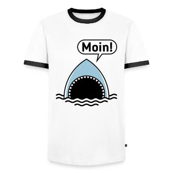 Moin! (Hai / Haifisch / Sprechblase / Comic) - Männer Kontrast-T-Shirt - Weiß/Schwarz - Vorne - AI Model Female 172 light (172cm) & AI Model Male 178 dark (178cm)