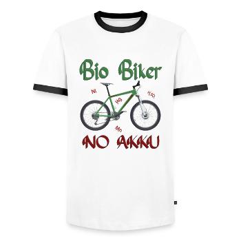 Mountainbike - Männer Kontrast-T-Shirt - Weiß/Schwarz - Vorne - AI Model Female 172 light (172cm) & AI Model Male 178 dark (178cm)