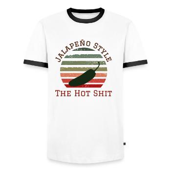 Jalapeno Retro Hot Gift Chili au pepperoni végétalien - T-shirt contrasté Homme - blanc/noir - Devant - AI Model Female 172 light (172cm) & AI Model Male 178 dark (178cm)