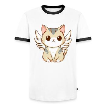 Cute kawaii angel cats print, cute - Men's Ringer Shirt - white/black - Front - AI Model Female 172 light (172cm) & AI Model Male 178 dark (178cm)