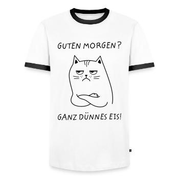 Guten Morgen? Ganz Dünnes Eis! Katze - Männer Kontrast-T-Shirt - Weiß/Schwarz - Vorne - AI Model Female 172 light (172cm) & AI Model Male 178 dark (178cm)