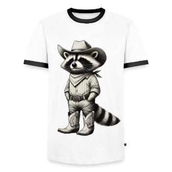 Cowboy Raccoon Western Vintage Drawing - Men's Ringer Shirt - white/black - Front - AI Model Female 172 light (172cm) & AI Model Male 178 dark (178cm)