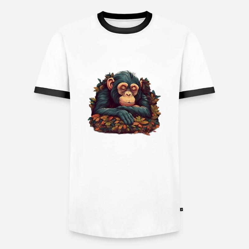 sleeping chimpanzee - Men's Ringer Shirt - white/black