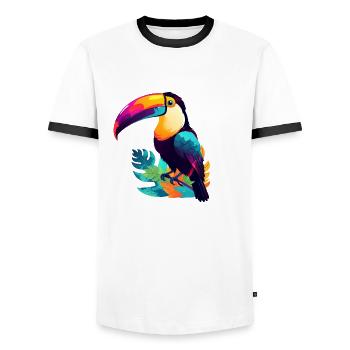 Toucan coloré - T-shirt contrasté Homme - blanc/noir - Devant - AI Model Female 172 light (172cm) & AI Model Male 178 dark (178cm)