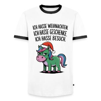 Weihnachtsmuffel Ich hasse Weihnachten Einhorn - Männer Kontrast-T-Shirt - Weiß/Schwarz - Vorne - AI Model Female 172 light (172cm) & AI Model Male 178 dark (178cm)