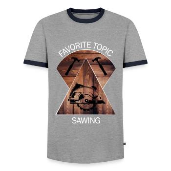 Carpenter, carpenter, carpenter, carpenter, craftsman, wood - Men's Ringer Shirt - grey/navy  - Front - AI Model Female 172 light (172cm) & AI Model Male 178 light (178cm)