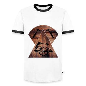 Carpenter, carpenter, carpenter, carpenter, craftsman, wood - Men's Ringer Shirt - white/black - Front - AI Model Female 172 light (172cm) & AI Model Male 178 dark (178cm)
