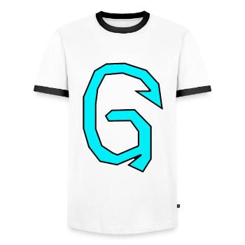 G - Just a letter! - by YoshiArt - Men's Ringer Shirt - white/black - Front - AI Model Female 172 light (172cm) & AI Model Male 178 dark (178cm)