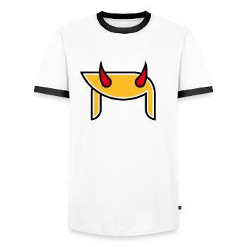 Donald Hörner (Frisur Teufel Pop Art / 3C) - Männer Kontrast-T-Shirt - Weiß/Schwarz - Vorne - AI Model Female 172 light (172cm) & AI Model Male 178 dark (178cm)