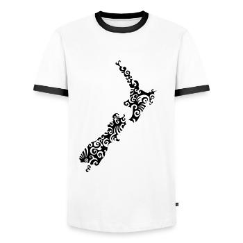 Nouvelle-Zélande style Maori - T-shirt contrasté Homme - blanc/noir - Devant - AI Model Female 172 light (172cm) & AI Model Male 178 dark (178cm)