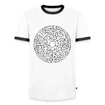 Labyrinth rund - Männer Kontrast-T-Shirt - Weiß/Schwarz - Vorne - AI Model Female 172 light (172cm) & AI Model Male 178 dark (178cm)
