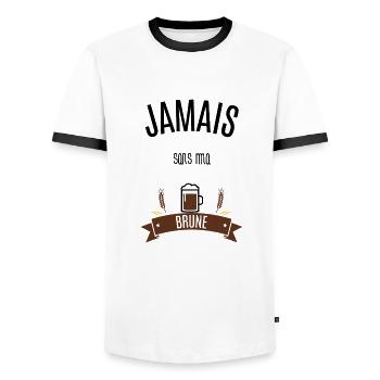 Jamais sans ma brune - T-shirt contrasté Homme - blanc/noir - Devant - AI Model Female 172 light (172cm) & AI Model Male 178 dark (178cm)
