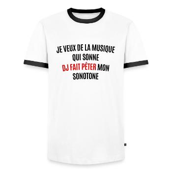 Fait péter mon sonotone - T-shirt contrasté Homme - blanc/noir - Devant - AI Model Female 172 light (172cm) & AI Model Male 178 dark (178cm)