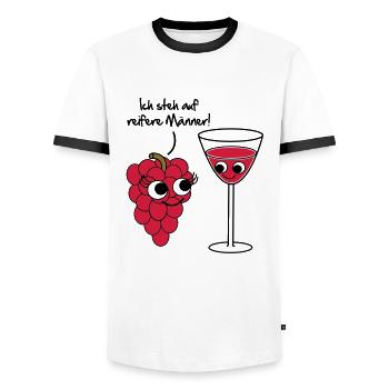 I dig mature men! Grape / wine cartoon - Men's Ringer Shirt - white/black - Front - AI Model Female 172 light (172cm) & AI Model Male 178 dark (178cm)
