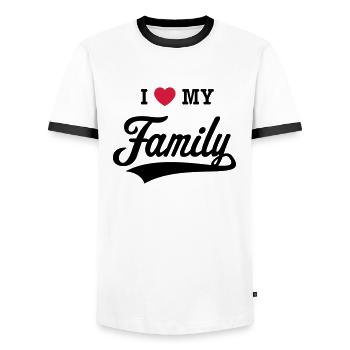 I Love My Family! (J'Aime Ma Famille ! / 2C) - T-shirt contrasté Homme - blanc/noir - Devant - AI Model Female 172 light (172cm) & AI Model Male 178 dark (178cm)