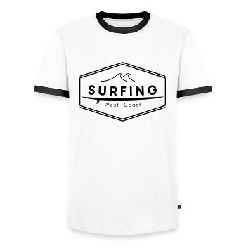 Surfing West Coast logo - Men's Ringer Shirt - white/black - Front - AI Model Female 172 light (172cm) & AI Model Male 178 dark (178cm)