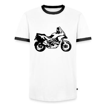 Moto enduro de voyage - T-shirt contrasté Homme - blanc/noir - Devant - AI Model Female 172 light (172cm) & AI Model Male 178 dark (178cm)