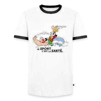 Astérix et Obélix se baignent avec Idéfix - T-shirt contrasté Homme - blanc/noir - Devant - AI Model Female 172 light (172cm) & AI Model Male 178 dark (178cm)