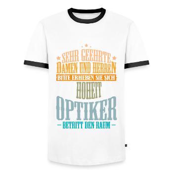 Optiker Augenoptiker - Männer Kontrast-T-Shirt - Weiß/Schwarz - Vorne - AI Model Female 172 light (172cm) & AI Model Male 178 dark (178cm)