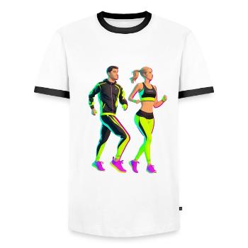 Joggers dans le style des années 80 - T-shirt contrasté Homme - blanc/noir - Devant - AI Model Female 172 light (172cm) & AI Model Male 178 dark (178cm)