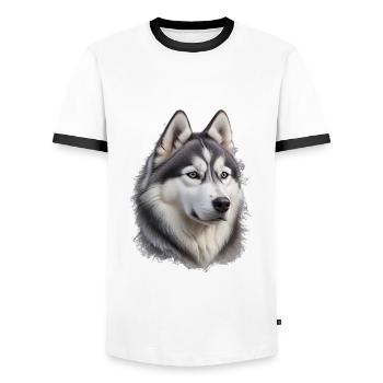 Husky - Men's Ringer Shirt - white/black - Front - AI Model Female 172 light (172cm) & AI Model Male 178 dark (178cm)