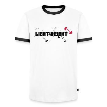 RONNIE COLEMAN LIGHTWEIGHT BABY - Men's Ringer Shirt - white/black - Front - AI Model Female 172 light (172cm) & AI Model Male 178 dark (178cm)