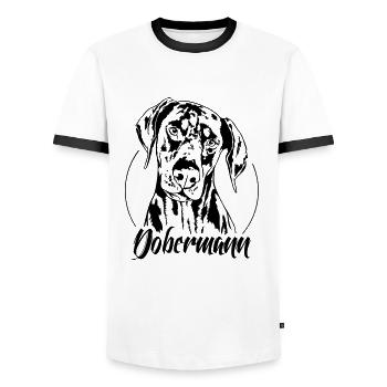 DOBERMANN dog portrait Wilsigns dog dogs IGP - Men's Ringer Shirt - white/black - Front - AI Model Female 172 light (172cm) & AI Model Male 178 dark (178cm)