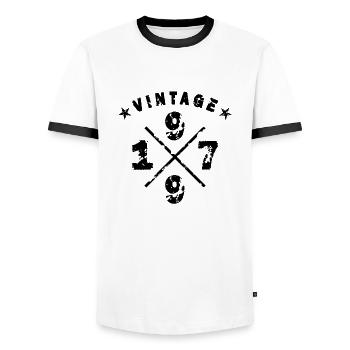 1979 Millésime Vintage - T-shirt contrasté Homme - blanc/noir - Devant - AI Model Female 172 light (172cm) & AI Model Male 178 dark (178cm)