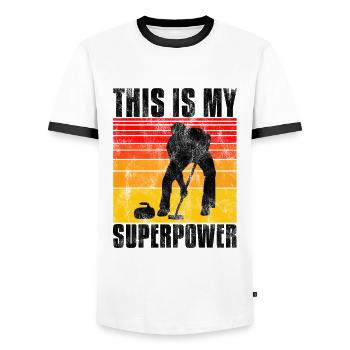 Le curling est mon curleur de superpuissance - T-shirt contrasté Homme - blanc/noir - Devant - AI Model Female 172 light (172cm) & AI Model Male 178 dark (178cm)