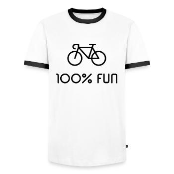Racing Bike / Road Bike – 100% Fun (Bicycle / B) - Men's Ringer Shirt - white/black - Front - AI Model Female 172 light (172cm) & AI Model Male 178 dark (178cm)