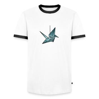 Crane origami gift - Men's Ringer Shirt - white/black - Front - AI Model Female 172 light (172cm) & AI Model Male 178 dark (178cm)