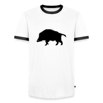 Sanglier sanglier cochon truie chasseur de sanglier - T-shirt contrasté Homme - blanc/noir - Devant - AI Model Female 172 light (172cm) & AI Model Male 178 dark (178cm)