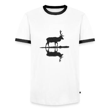 Cerf cerf bois de cerf rouge bois de cerf chasseur - T-shirt contrasté Homme - blanc/noir - Devant - AI Model Female 172 light (172cm) & AI Model Male 178 dark (178cm)