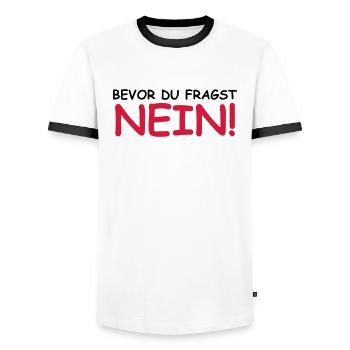 Bevor du fragst; Nein! - Männer Kontrast-T-Shirt - Weiß/Schwarz - Vorne - AI Model Female 172 light (172cm) & AI Model Male 178 dark (178cm)