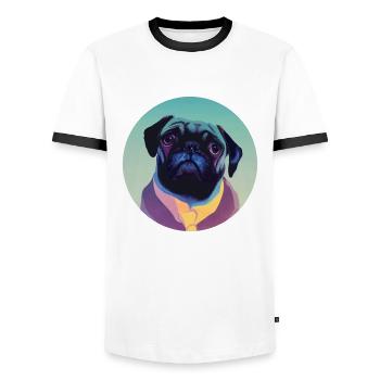 Mops Hund Portrait - Männer Kontrast-T-Shirt - Weiß/Schwarz - Vorne - AI Model Female 172 light (172cm) & AI Model Male 178 dark (178cm)