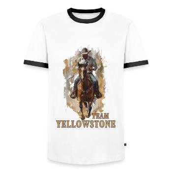 Cowboy Reiten Pferd - RIB Team Yellowstone Y - Männer Kontrast-T-Shirt - Weiß/Schwarz - Vorne - AI Model Female 172 light (172cm) & AI Model Male 178 dark (178cm)