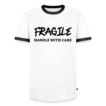 Fragile - Handle with care - Männer Kontrast-T-Shirt - Weiß/Schwarz - Vorne - AI Model Female 172 light (172cm) & AI Model Male 178 dark (178cm)