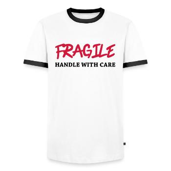 Fragile - Handle with care - Männer Kontrast-T-Shirt - Weiß/Schwarz - Vorne - AI Model Female 172 light (172cm) & AI Model Male 178 dark (178cm)