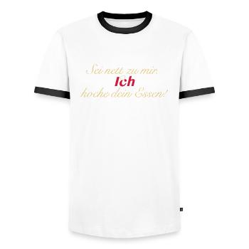 ich_koche_dein_essen - Männer Kontrast-T-Shirt - Weiß/Schwarz - Vorne - AI Model Female 172 light (172cm) & AI Model Male 178 dark (178cm)