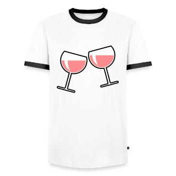 2 Roséweingläser (Roséwein / Wein / Rund Zu / 2C) - Männer Kontrast-T-Shirt - Weiß/Schwarz - Vorne - AI Model Female 172 light (172cm) & AI Model Male 178 dark (178cm)