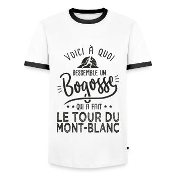 Bogosse trail ultra trail running Mont Blanc - T-shirt contrasté Homme - blanc/noir - Devant - AI Model Female 172 light (172cm) & AI Model Male 178 dark (178cm)
