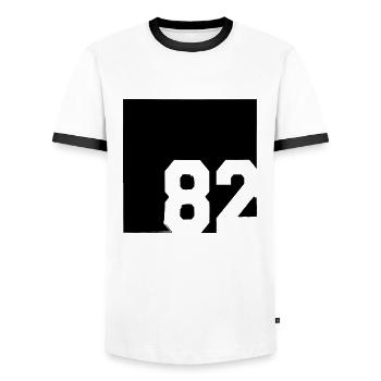 1982 - Männer Kontrast-T-Shirt - Weiß/Schwarz - Vorne - AI Model Female 172 light (172cm) & AI Model Male 178 dark (178cm)