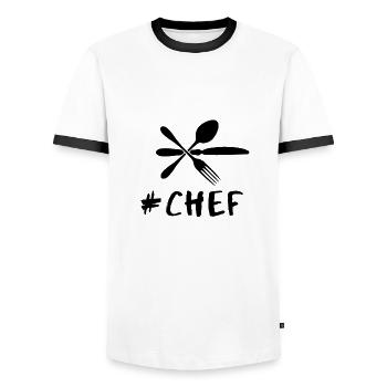 # Chef hobby chef cooking icon gift idea - Men's Ringer Shirt - white/black - Front - AI Model Female 172 light (172cm) & AI Model Male 178 dark (178cm)