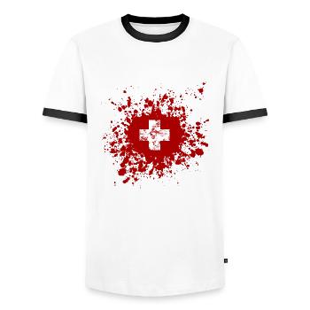 Switzerland - Schweiz - Männer Kontrast-T-Shirt - Weiß/Schwarz - Vorne - AI Model Female 172 light (172cm) & AI Model Male 178 dark (178cm)