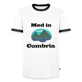 med_in_cumbria1 - Men's Ringer Shirt - white/black - Front - AI Model Female 172 light (172cm) & AI Model Male 178 dark (178cm)