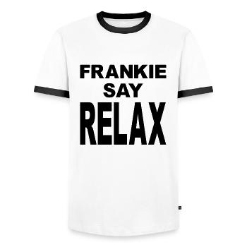 Frankie Say Relax - Men's Ringer Shirt - white/black - Front - AI Model Female 172 light (172cm) & AI Model Male 178 dark (178cm)