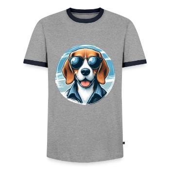 Beagle The Model - Men's Ringer Shirt - grey/navy  - Front - AI Model Female 172 light (172cm) & AI Model Male 178 light (178cm)